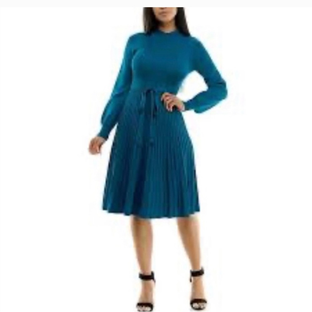 Women's Nina Leonard Balloon Sleeve Pleated Midi Sweater Dress size Large